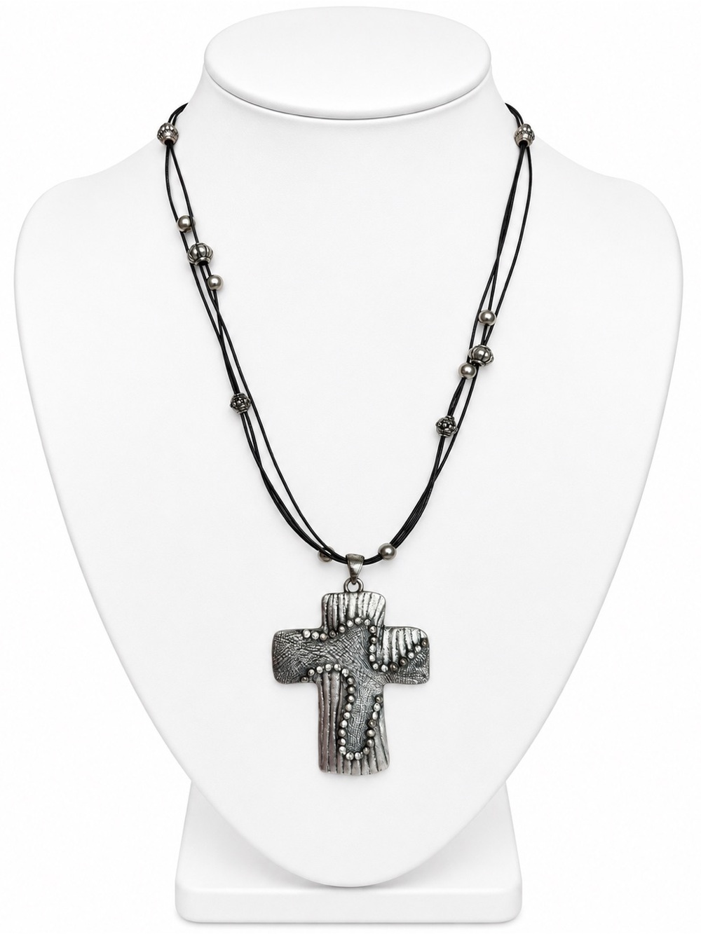 Statement Black & Silver-tone Oversized Cross Adjustable Necklace